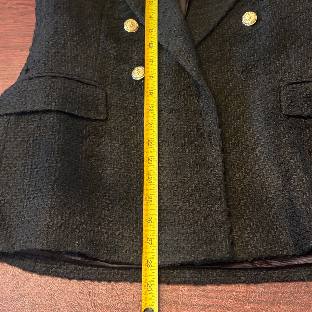 Zara Black Textured Double-Breasted Blazer with gold  Buttons - Picture 7 of 9